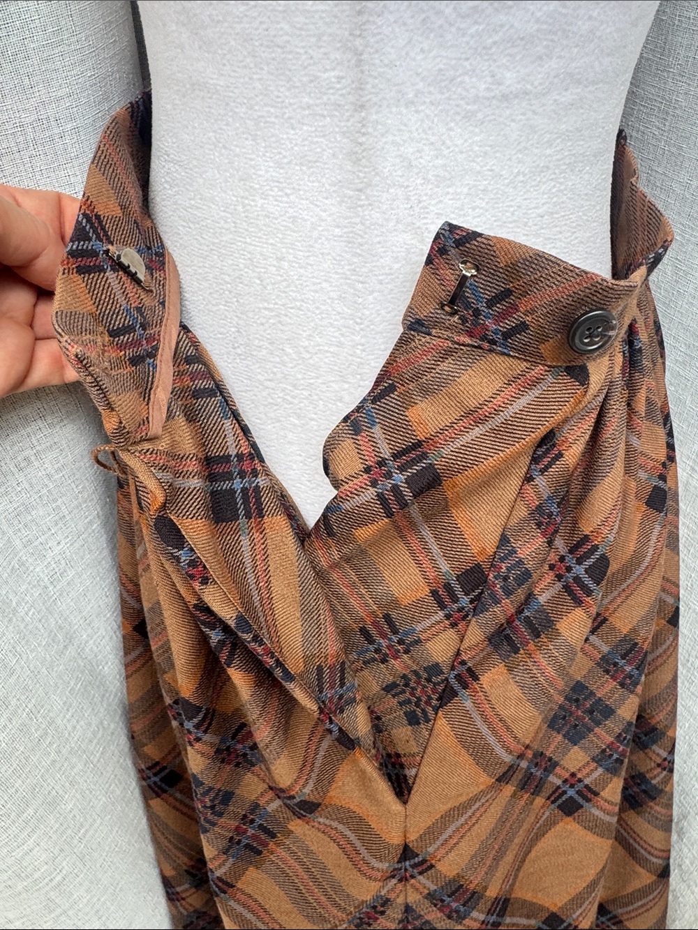 1980 Ralph Lauren brown plaid midi skirt blue paisley border hem - Picture 7 of 10
